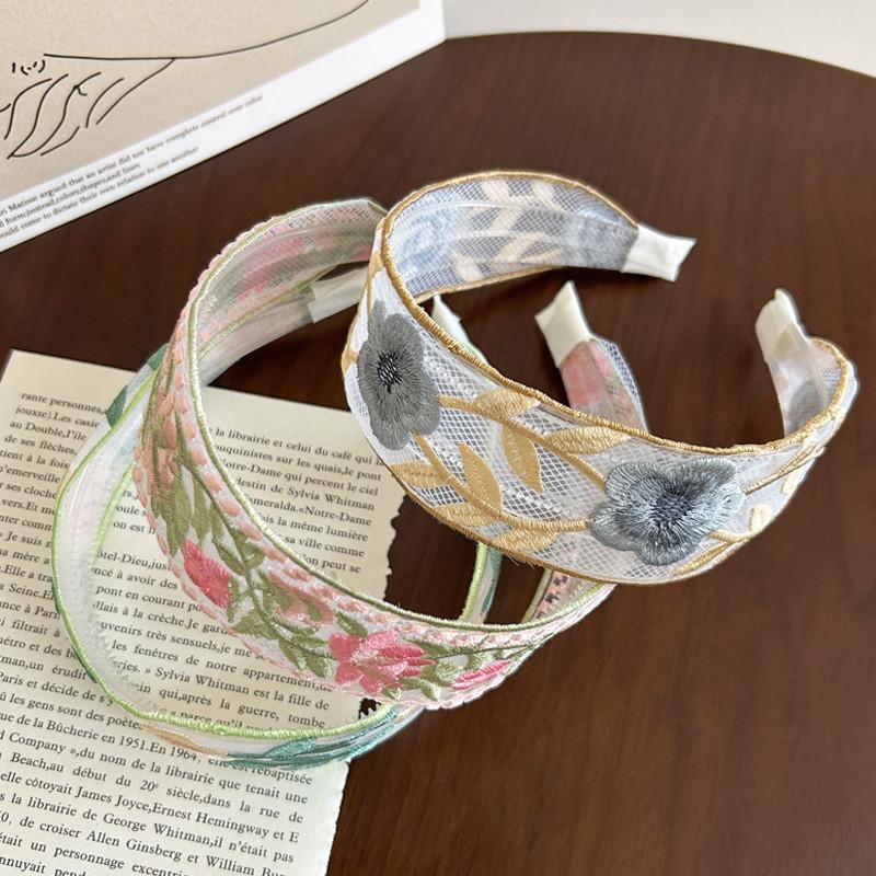 1/3pcs Elegant Chiffon Embroidery Flower Hairband – Sweet Floral Headband Turban Hoop for Women Hair Accessories