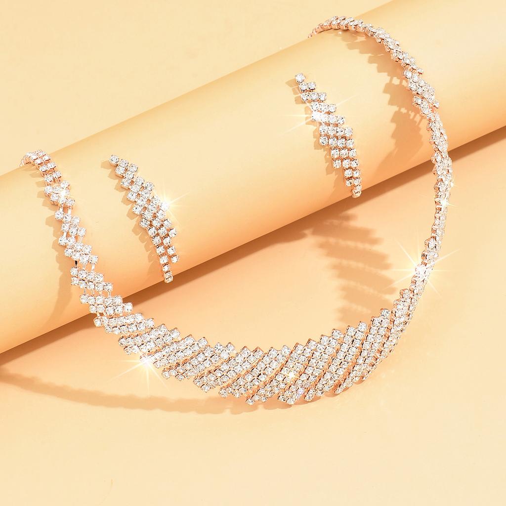 3pcs Women's Zircon Set, European and American Fashion Claw Chain Series 18K Gold Zircon Necklace Earrings, Wedding Accessorie