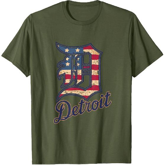 Nate Willis Detroit American Flag Old English D T-Shirt - Men's Black Small Modern Classic Letter Print Short Sleeve T-Shirt