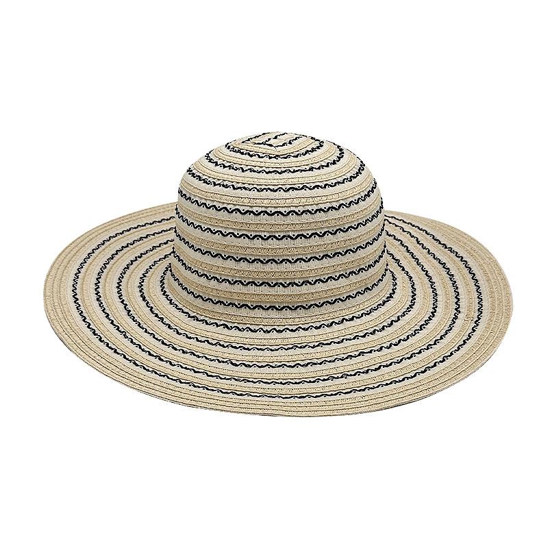 

Popular two-color striped simple casual big brim straw hat women s outdoor travel beach sunshade showing face small bucket hat M（56-58cm）