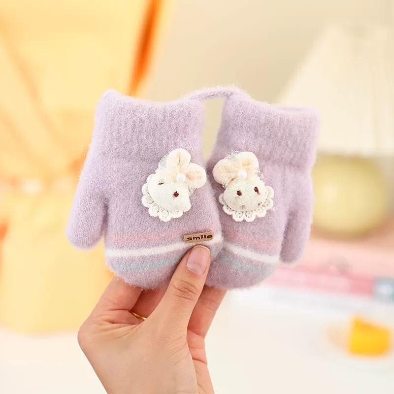 Baby Gloves for Autumn and Winter, Thickened and Fleece-Lined for Warmth, Suitable for Toddlers, Boys and Girls, Cute Dinosaur Design, Mittens