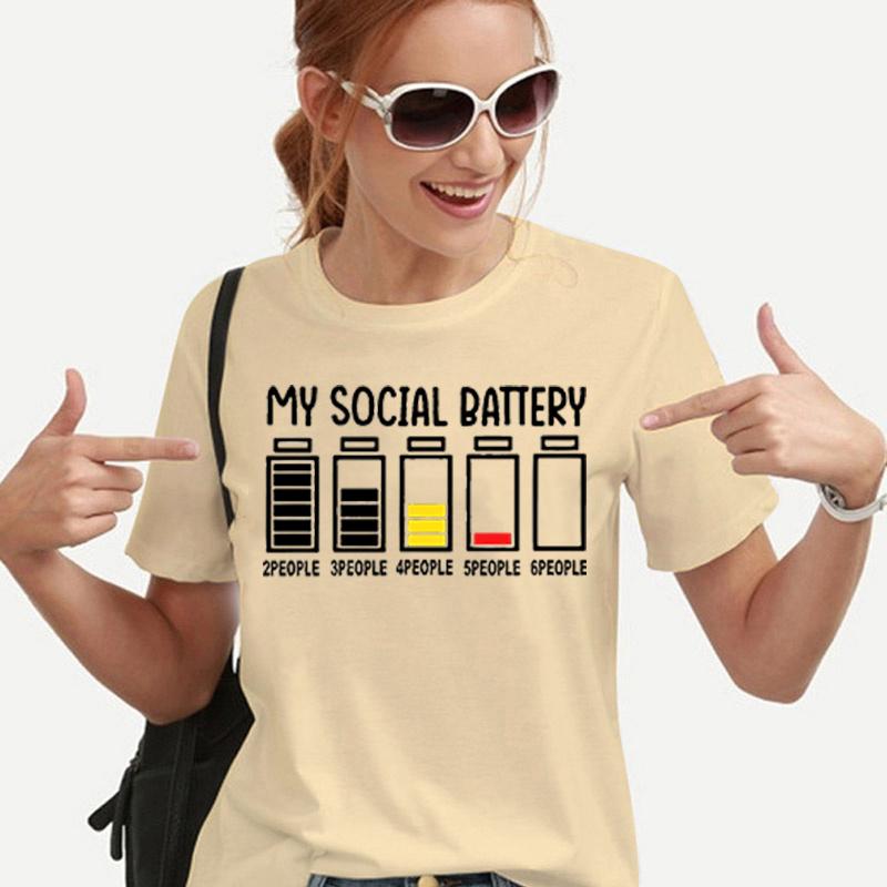 My Social Battery Funny Unisex's T-shirts Grunge Y2K Tops for Girls Korean Fashion Tees Kawaii Electric Battery Graphic T Shirts