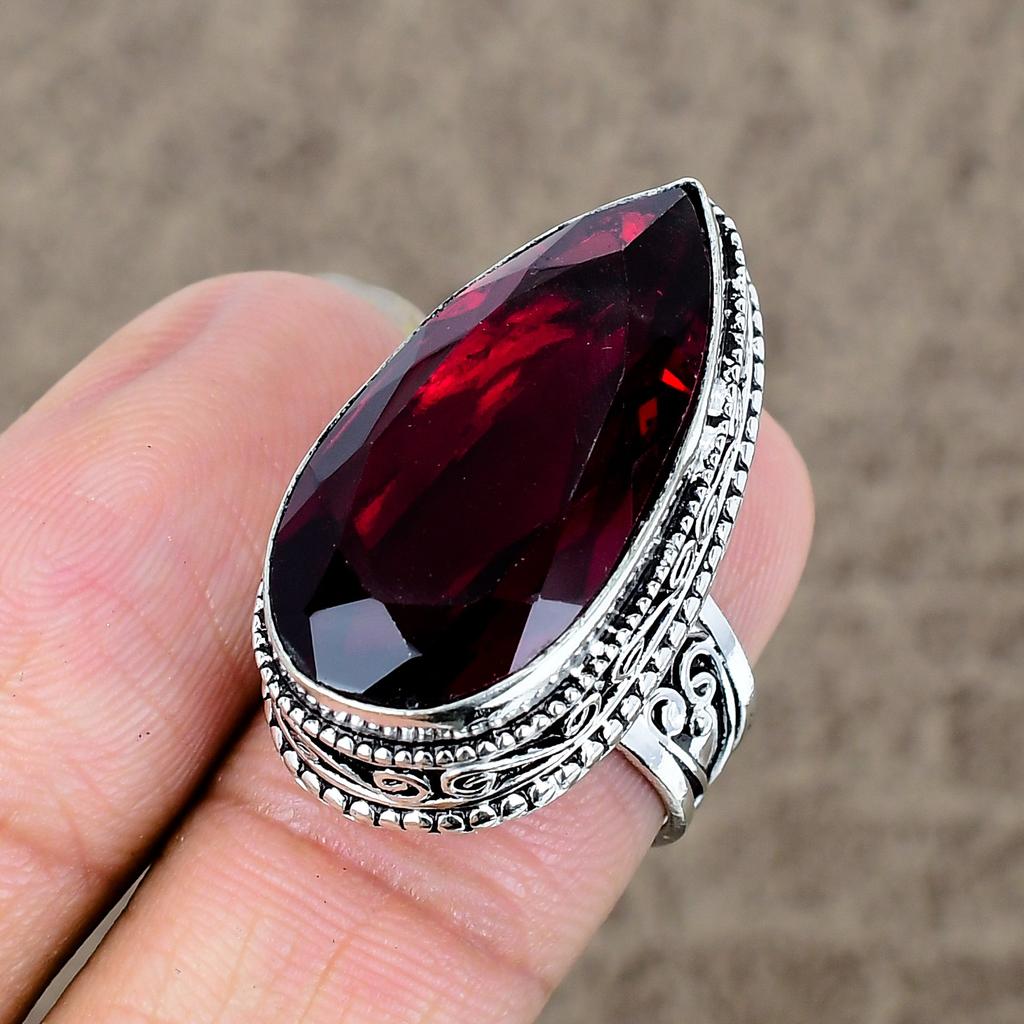 Garnet Genstone Handmade 925 Sterling Silver Jewelry Ring Size 7 KKG-470