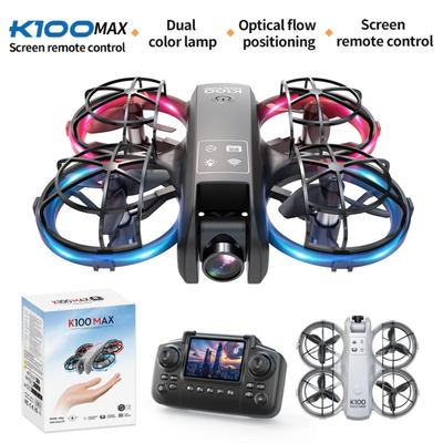 Mini RC Dron K100 Max Profesionální Dron s Duální Kamerou a Ovladačem s Obrazovkou Skládací RC Kvadrokoptéra Hračky pro Děti