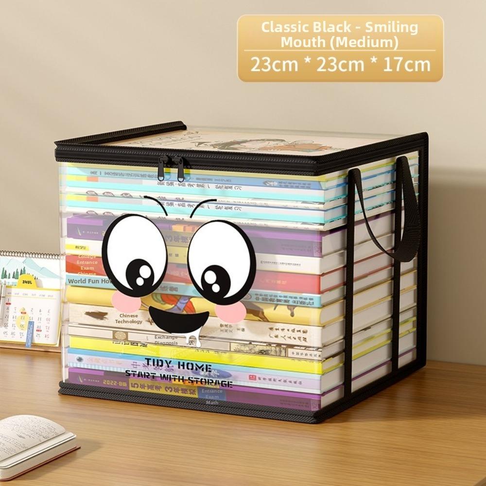 PVC Transparent Storage Box Zipper Organizer Bin Durable Multi-Purpose Container  Student A black M