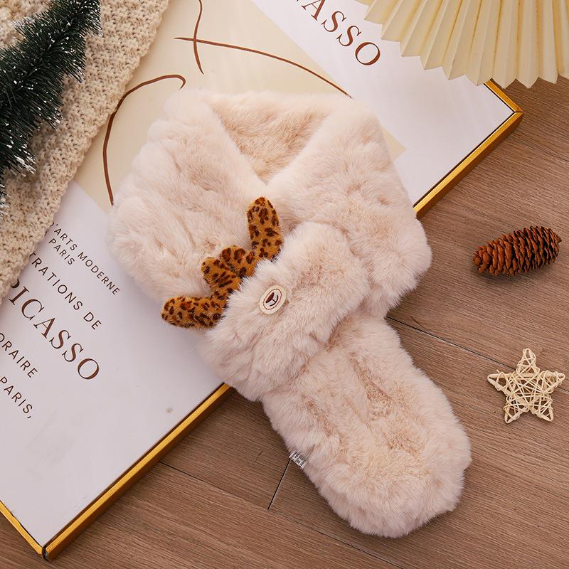 Christmas Atmosphere Red Elk Horn Plush Scarf Thickened Scarf Female Winter Versatile Student Warm