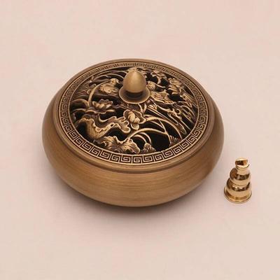 Bruciatore di incenso classico antico a fondo piatto in rame puro per uso domestico da interno decorativo Zen intaglio legno di sandalo