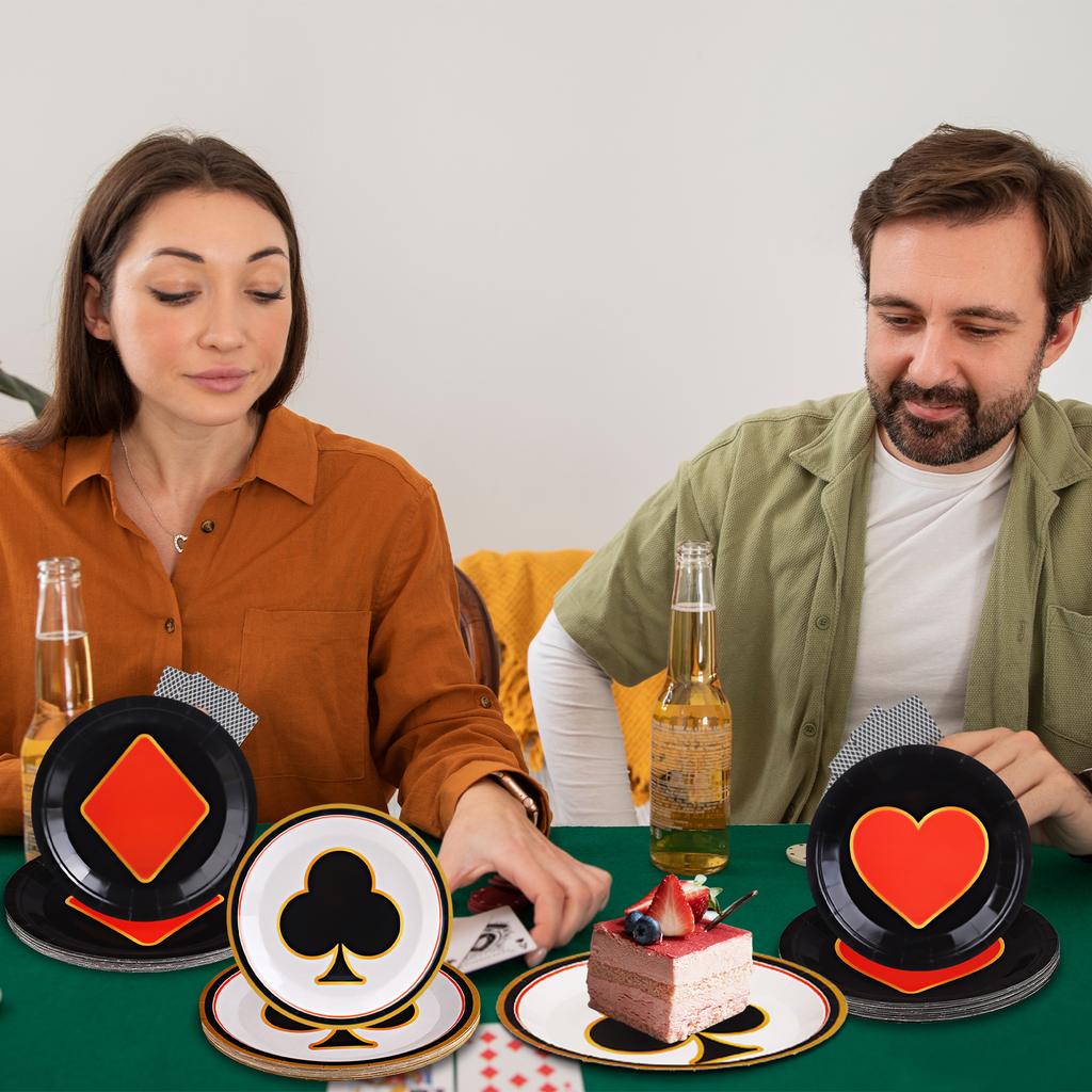 100Pcs Casino Party Disposable Paper Plates Las Vegas Theme Party Decorations Casino Night Party Plates Poker Dessert Plates For