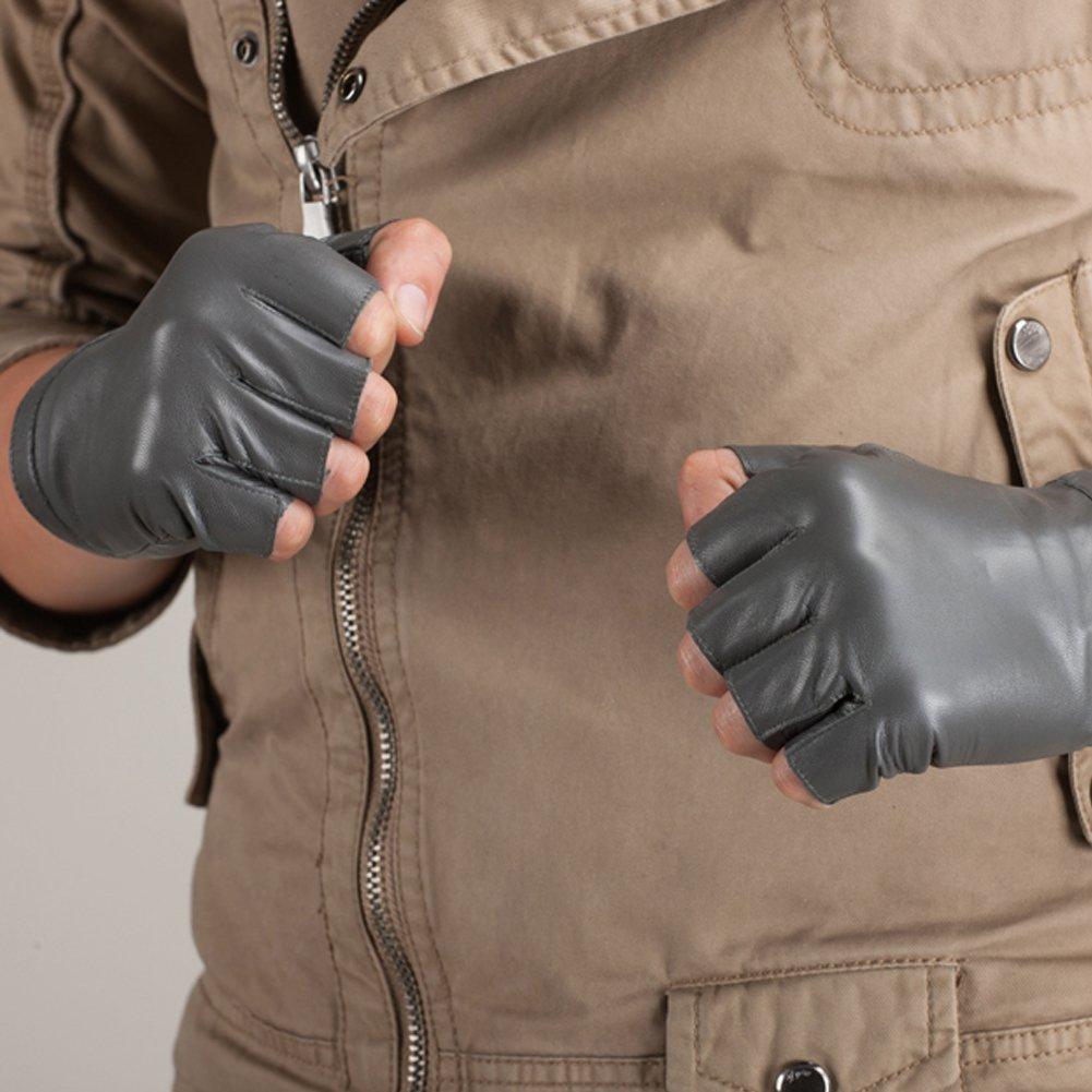 Nappaglo Short Genuine Leather Fingerless Gloves with Silk Perfect for and and Motorcycle Use Men's Lining, Summer, Spring, Fall, Commuting, Exercise,