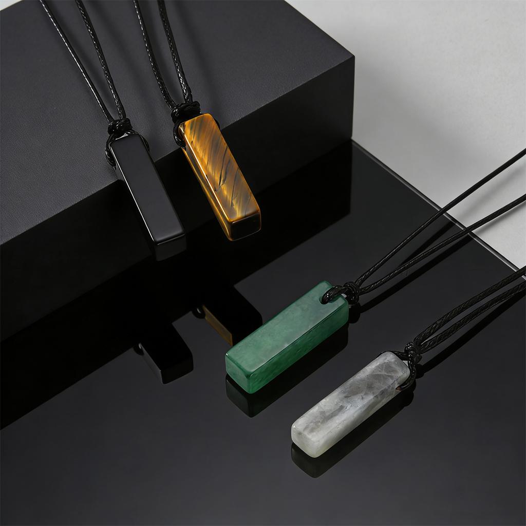 Trendige Vintage Naturstein-Anhänger Halskette für Herren, Verstellbares Wachskordel Tigerauge Achat Anhänger, Mode Klassischer Schmuck