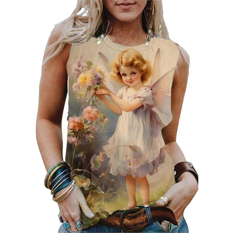 

Модный летний ангел 3D принт майки женские уличные повседневные свободные жилеты с круглым вырезом без рукавов женские майки 5XL