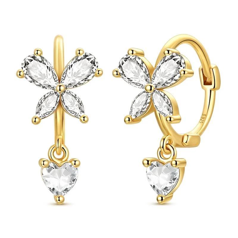 925 Silber Sexy Hängende Ohrringe Schmetterling Schleife Herz Blume Muschel Perle Edelstein Bling Set für Damen Ohrstecker Geschenk Feiner Schmuck