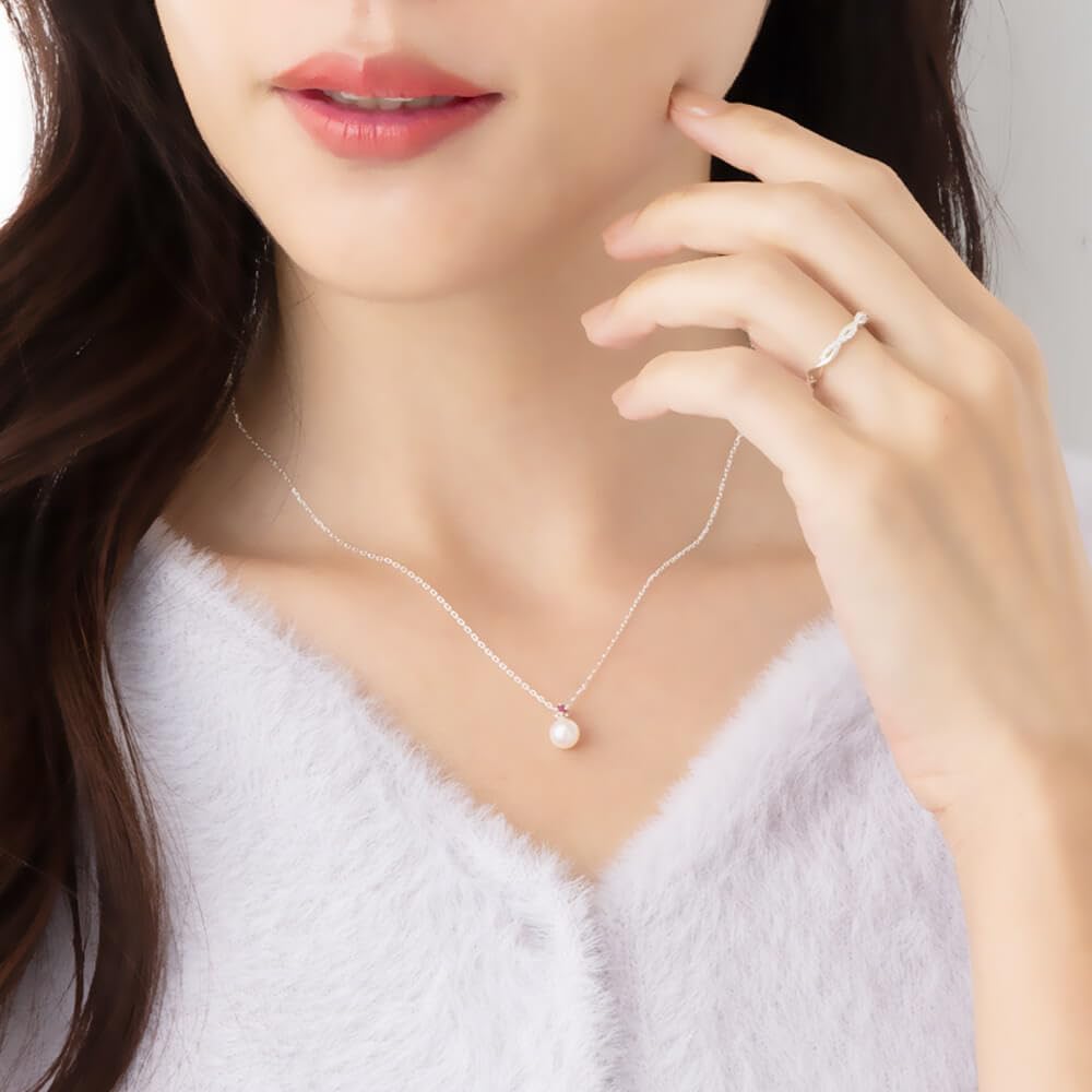 Mirai Tenshi Single Genuine Natural Pearl Necklace in Silver with Your Choice of Birthstone Women's (August Peridot)