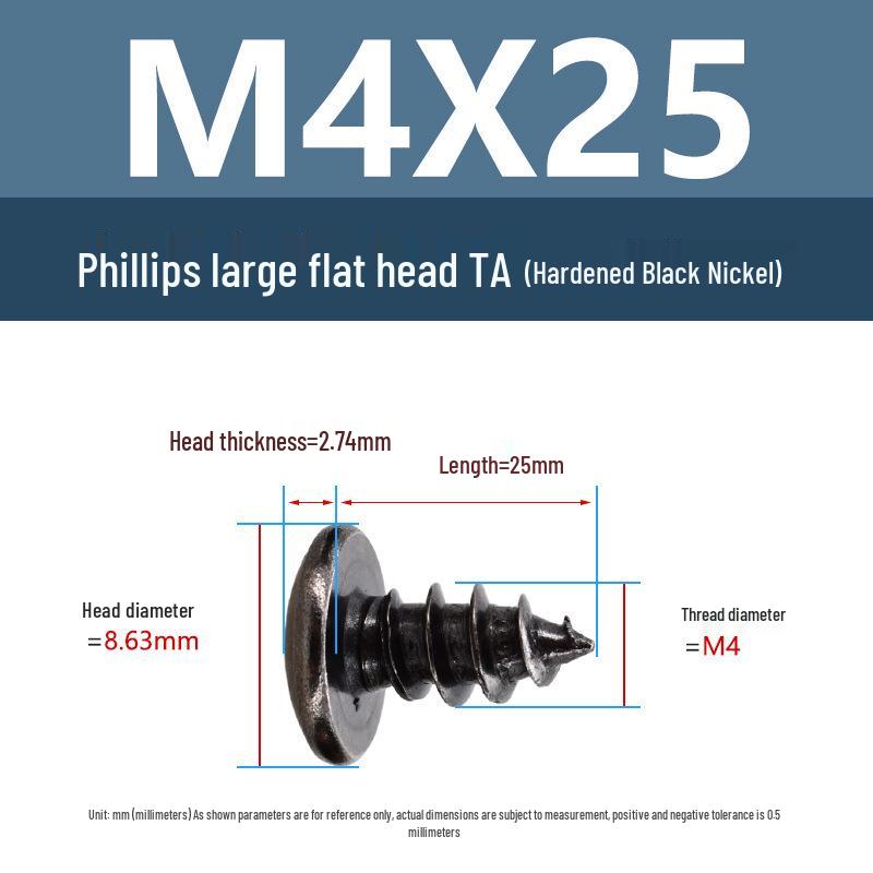 Yigu Black Nickel Hardened Phillips Flat Head Self-Tapping Screws M3-M5, Carbon Steel, Coarse Thread, Pointed Tail