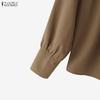 ZANZEA Women Casual Round Neck Solid Color Long Sleeve Blouse