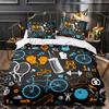 Capa de edredom esportiva grafite king/queen com desenho animado bicicleta raquete de badminton conjunto de cama para crianças preto 2/3 peças capa de edredom de poliéster