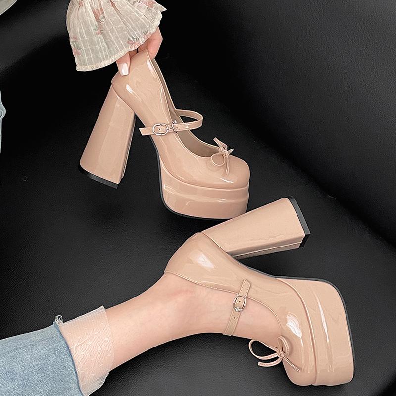 Autumn Platform Thick Heel Women Mary Jane Shoes Fashion Butterfly-knot Shoes Ladies Outdoor Dress Pumps