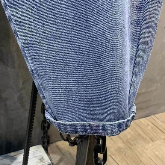 Herre Haremsjeans Elastisk midje Justerbare snøringer Glidelås med knappgylf Denimbukser med lommer Ensfarget Vid
