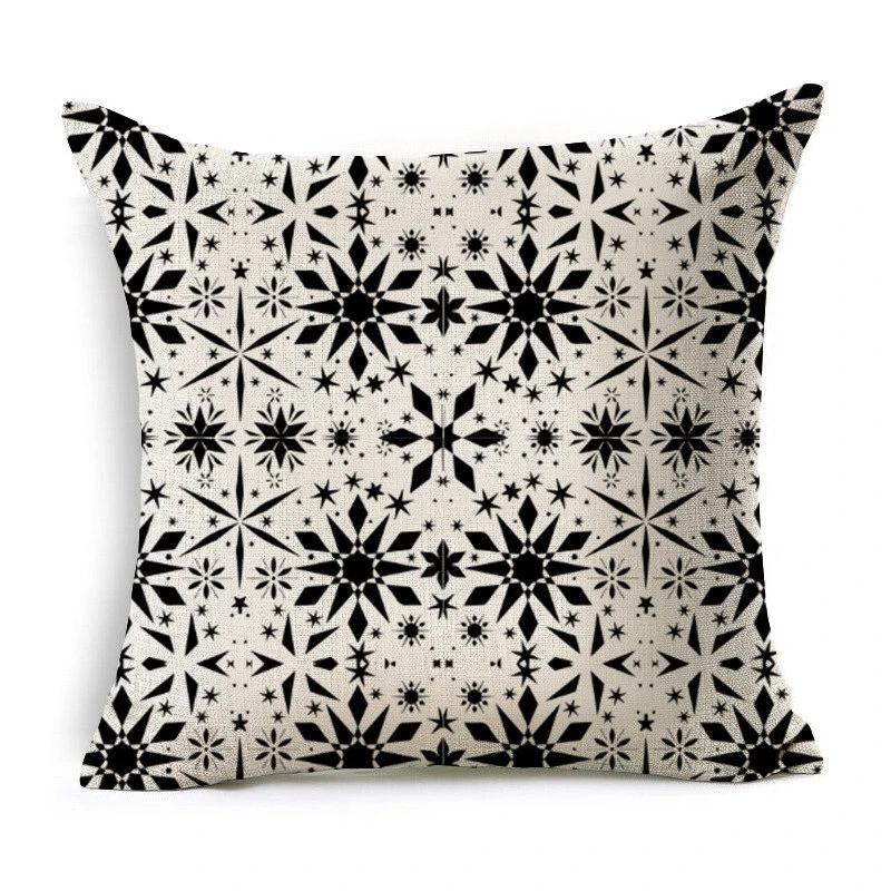 Black and White Geometric Pattern Fabric Linen Cotton Throw Pillow Waterproof Oilcloth Car Sofa Bed Decorative Pillowcase