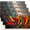 Of 4, Abstract Art Spicy Chili Mexican Food Placemats, Stylish Printed Table Mats for Dining Tables, Kitchens, Parties