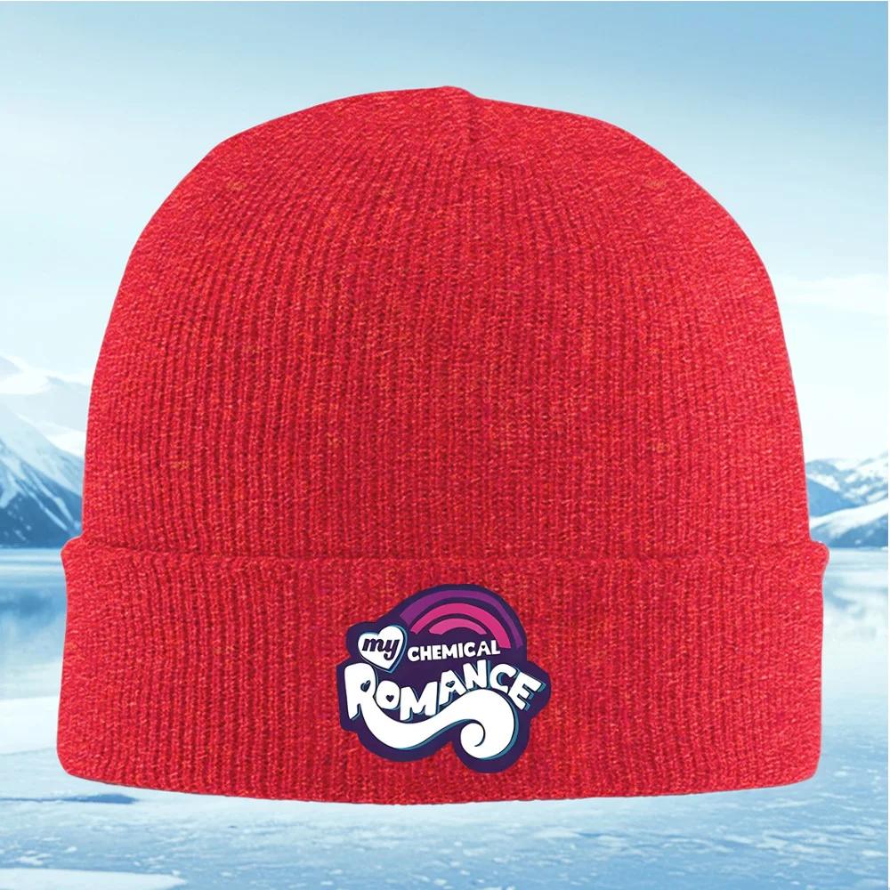 Rainbow band heart brand words design Knitted Hat Unisex Women Unisex Beanie Pullover Cap Winter Thermal Warm Christmas Outdoor Cyc
