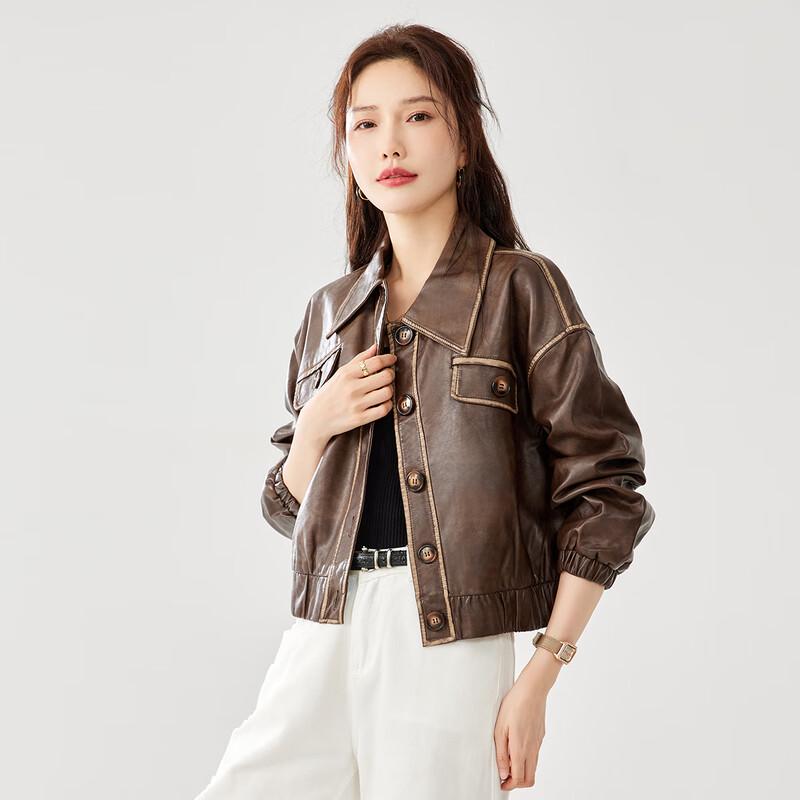 TERRE BLEUE Women's Short PU Leather Motorcycle Jacket