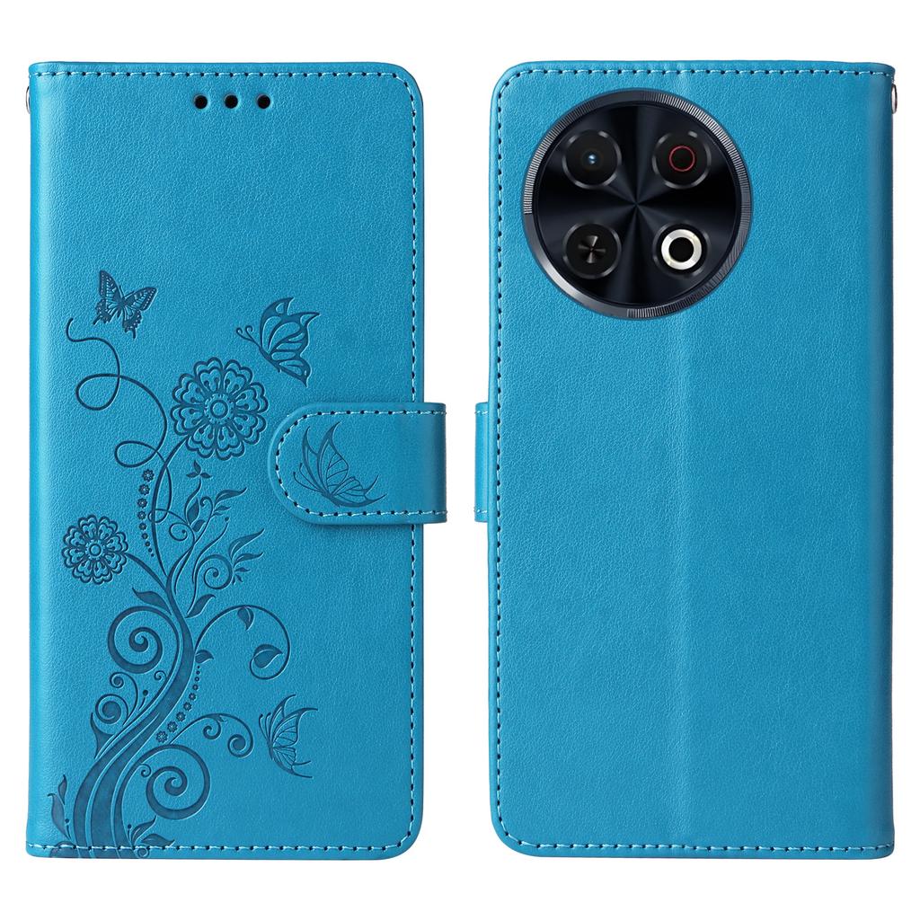 For TECNO Spark 30 Pro 4G Leather Case Butterfly Floral Imprint Wallet Stand Cover