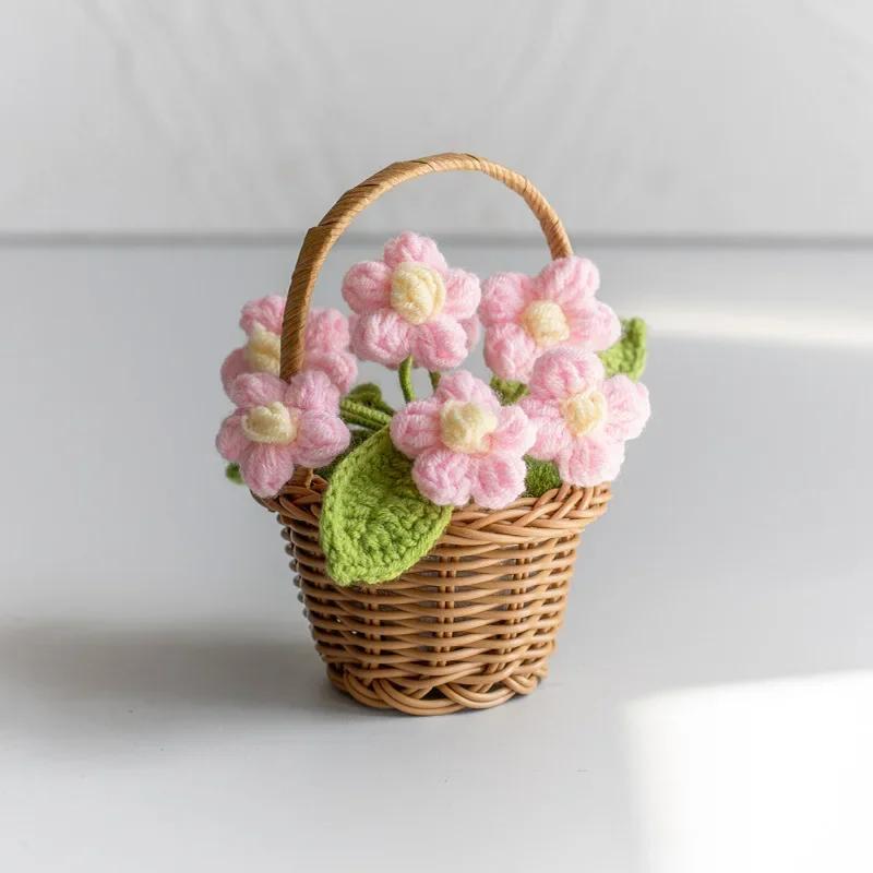 1pc Crochet Flower Cute Finished Woven Sunflowers Potted Hand-knitted Sunflowers Table Home Decor Wedding Ornament Friends Gifts