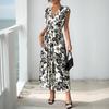 2026 Summer European Floral V-Neck Sleeveless Waist-Cinching Dress for Women