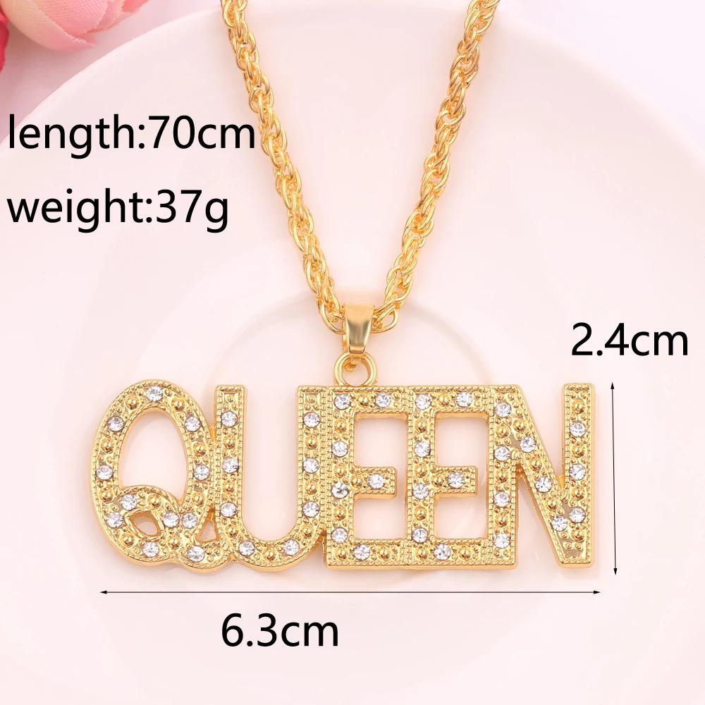 Hip Hop Koningin Koning Letter Hanger Punk Man Bling Bling Iced Out Cubaanse Ketting Mode Glamour Sieraden