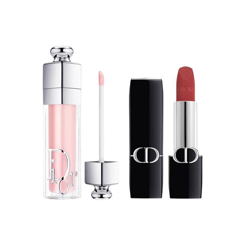 DIOR Lipstick Two-piece set: Lipstick Velvet #720 Benming Tan Fei Nude 3.5g + Charming Lip Gloss #001 Pink 6ml синий
