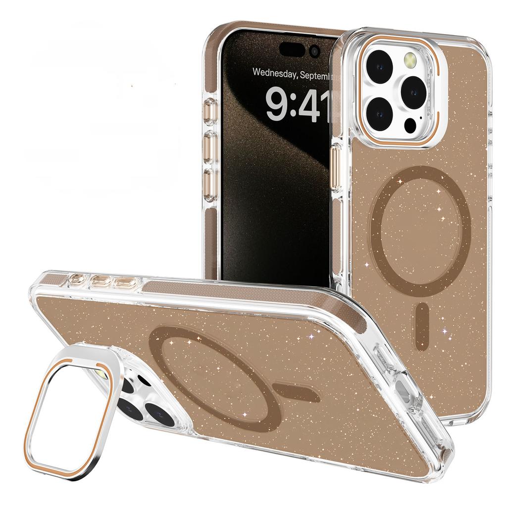 For iPhone 16 Pro Case Compatible with MagSafe Lens Kicktand Glitter PC Phone Cover