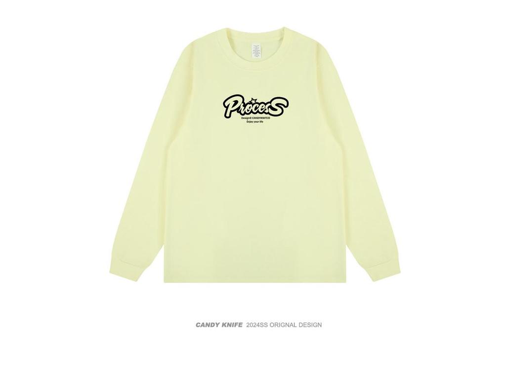 Hong Kong Retro Letter Print Unisex Loose-Fit Cotton Long Sleeve T-Shirt
