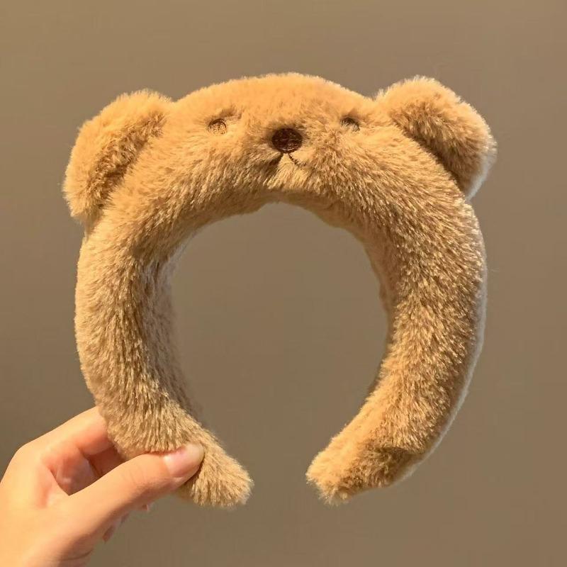 Winter and Autumn Cute Rabbit Teddy Bear Plush Wide-brimmed Hairband with High Crown-shaped Face Mask Hair Press Headband