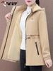 Women's Mid-length Hooded Windproof Fleece-Lined Jacket - Autumn/Winter 2025 Style