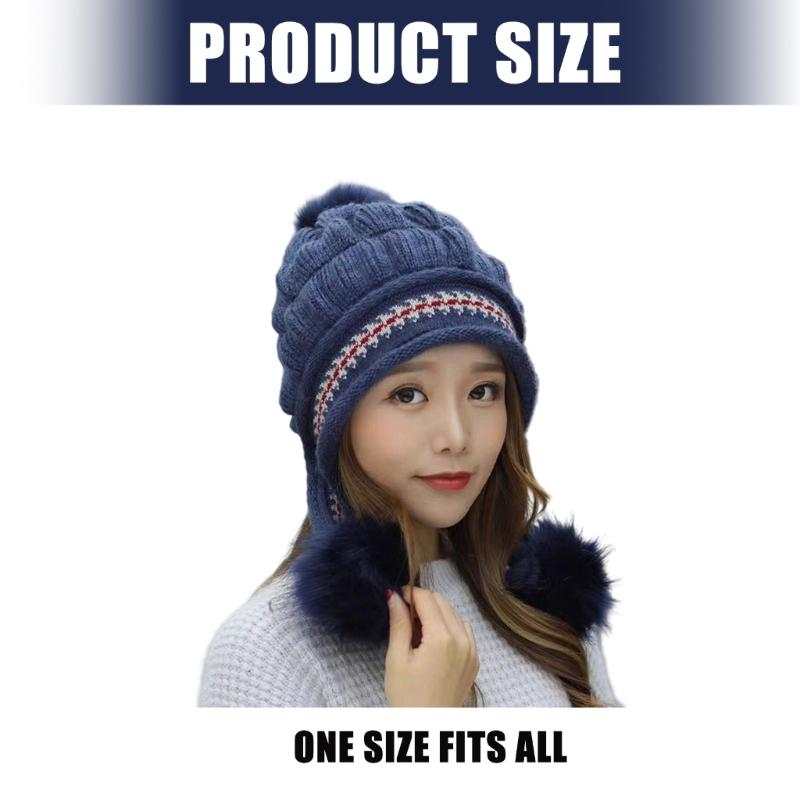 Elegant Knitted Winter Hat With Pompoms Design And EarFlaps For Women Outdoor Activities Cold Weather