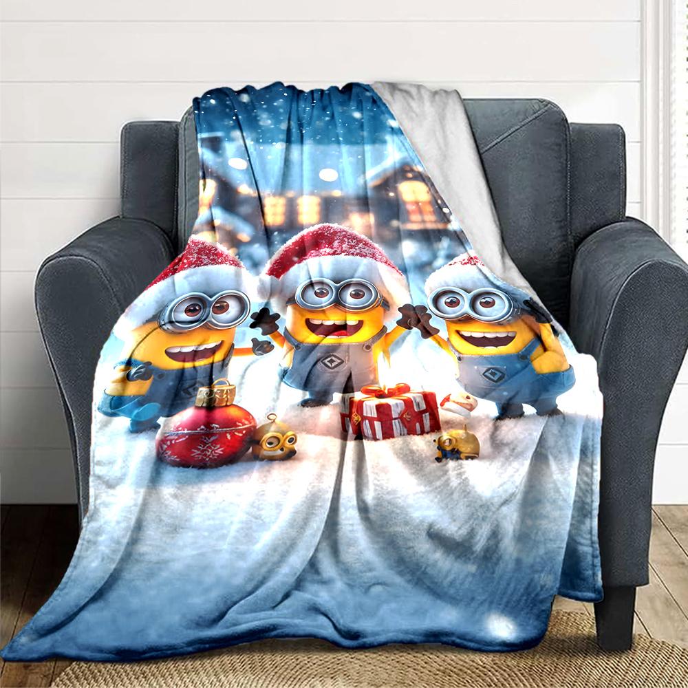 1Pc Christmas Minions Celebration Blanket Soft Throw Blanket For Home Bedroom Bed Sofa Travel Office Solid Christmas Blanket
