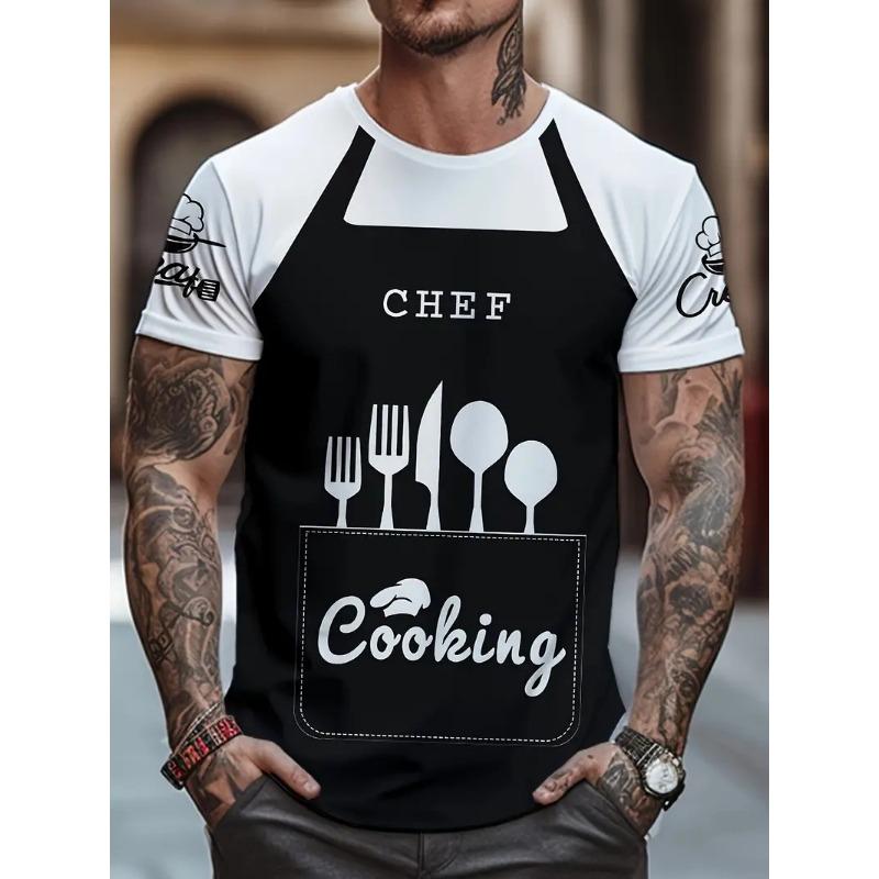 Men's Chef Knife Print T-Shirt Clothes Summer Round Neck Short Sleeve Chef Tshirts Tops New In Men's Cosplay Shirt