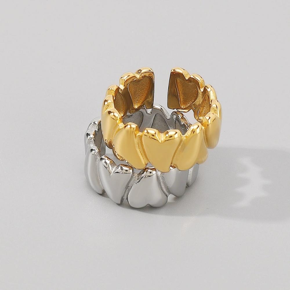 Hot Stainless Steel Geometric Heart Splicing Ring Unisex Trendy Fashion Versatile Personality Temperament Jewelry Gift