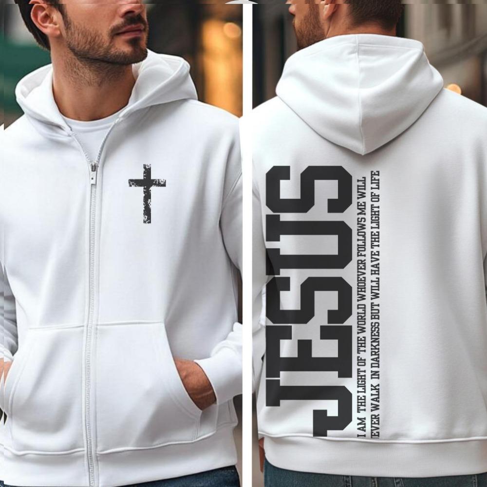 

Men s Zipper Hoodie Casual Street Faith Letter Printed Zipper Hoodie Fleece Jacket Trendy Style S