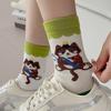 Autumn Women's Socks, Mid-calf Socks, Cartoon Cat Through-pile Socks, Student Socks for Women