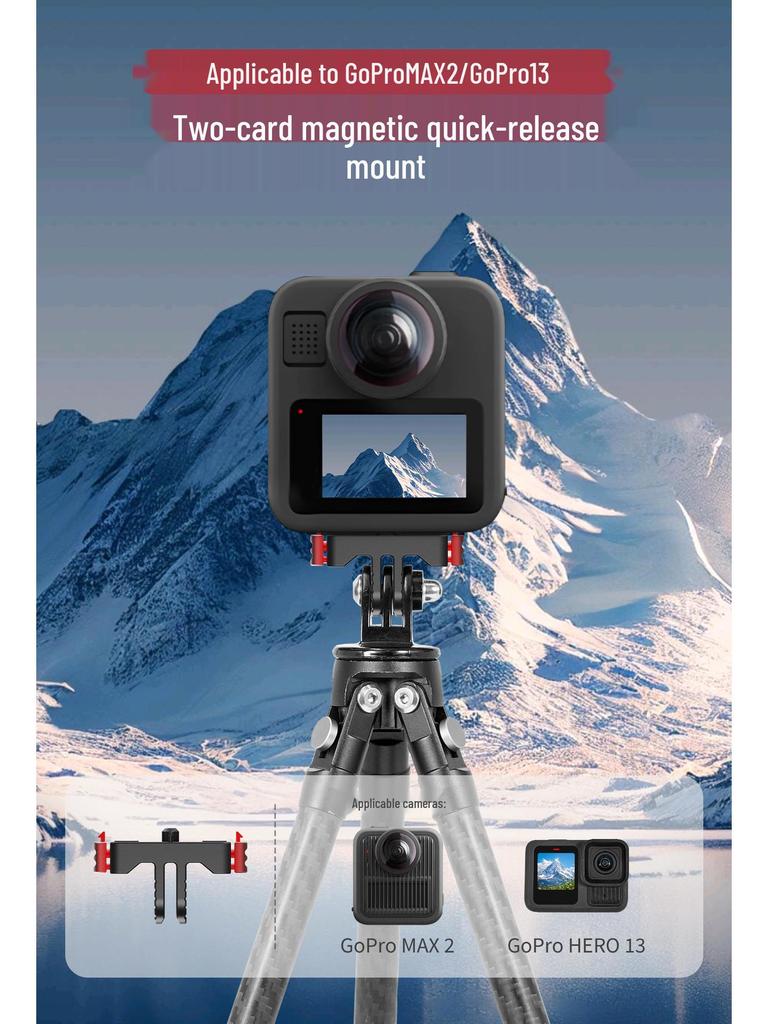 Supporto magnetico a sgancio rapido per fotocamera GoPro Max2/13 con doppio adattatore da 1/4"