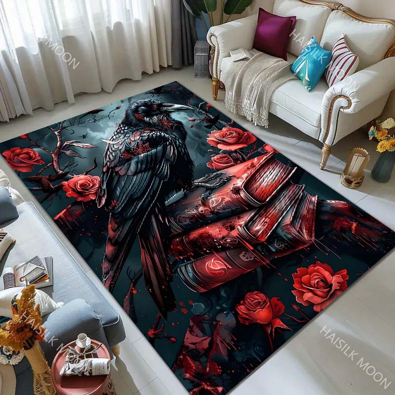 1PC raven blood roses spellbooks gothic Print Carpet for Living Room Bedroom Sofa Home Decor Rus Non-slip Floor Mat Luxury Gift