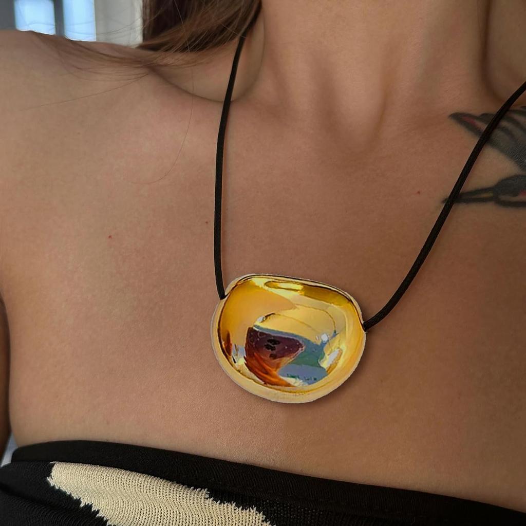 2PCS Oval Bead Clavicle Chain Fashionable Geometric Pendant Necklace