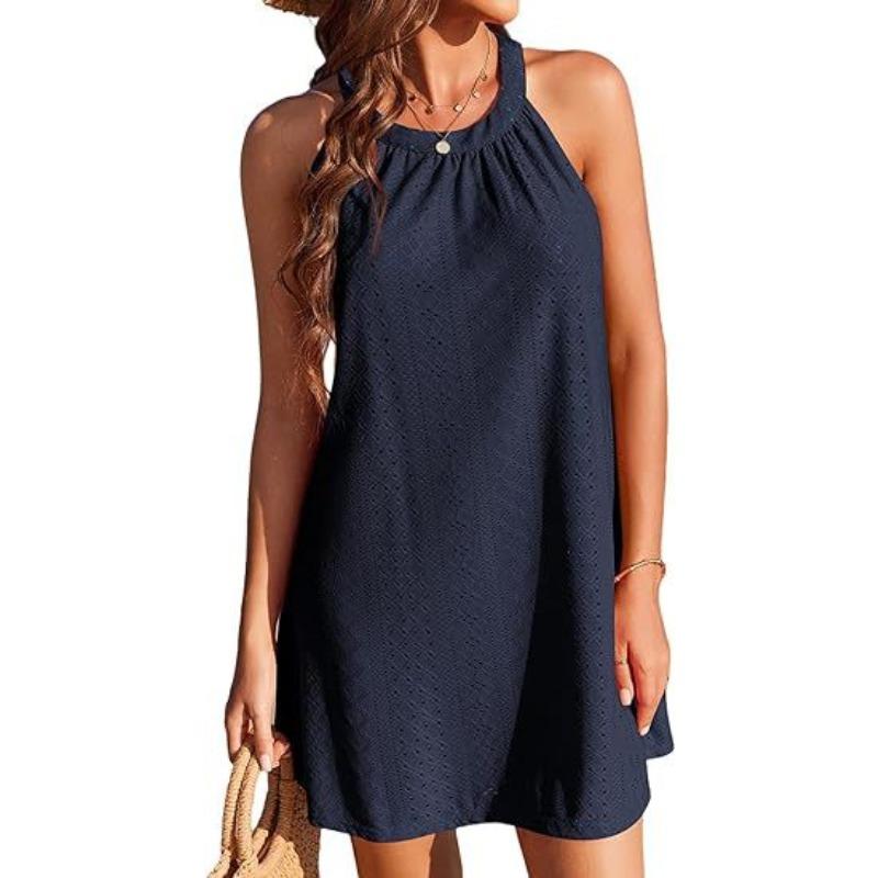 GMXIA Women's Fashion Summer Spring Solid Color Print Sleeveless O-Neck Casual Dresses