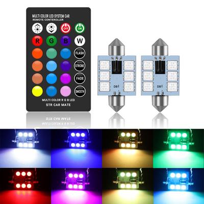 C5W LED RGB Festoon 31 mm 36 mm 39 mm 42 mm Oświetlenie wnętrza samochodu z pilotem Wielokolorowa lampa kopułkowa do czytania Auto 12V