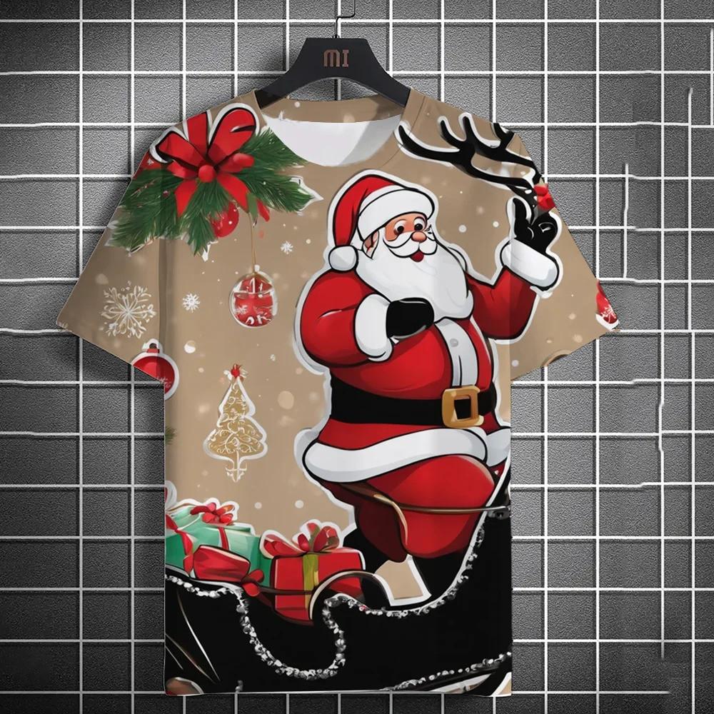 New Santa Claus Cartoon Pattern Men's T-shirt 3D Printed Summer Top Short Sleeved Fashionable Casual Unisex T-shirt
