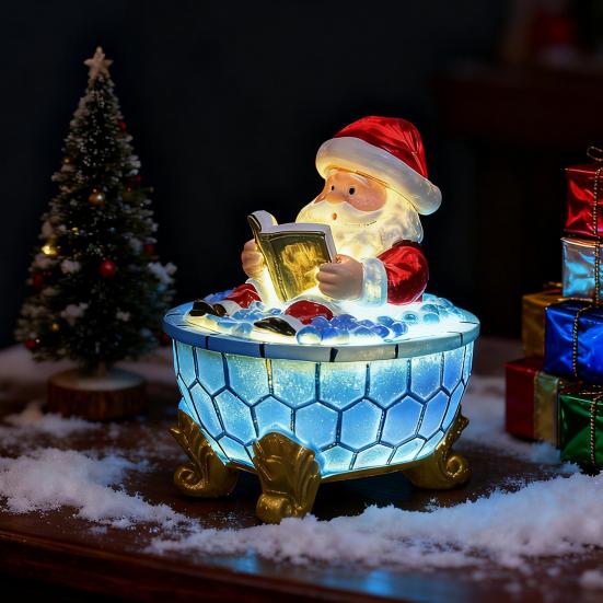 Christmas Santa Bubble Bath Lamp Cute Santa Reading A Book Bathtub Lamp USB Night Light for Bathroom Home Office Desk Decor