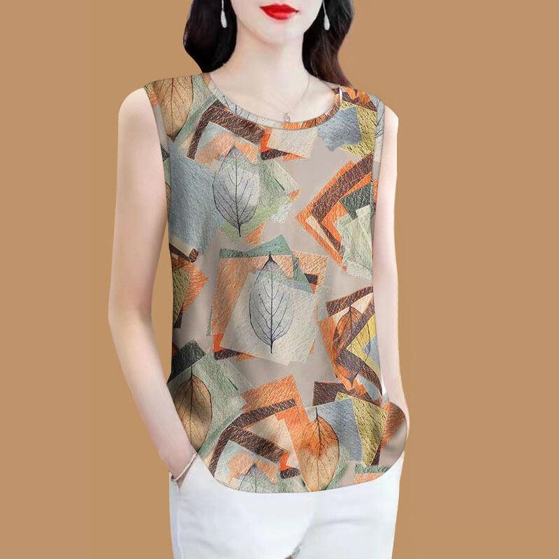 

Women s sleeveless vest for summer fashion, short sleeved shirt with abdominal cover, loose casual style S