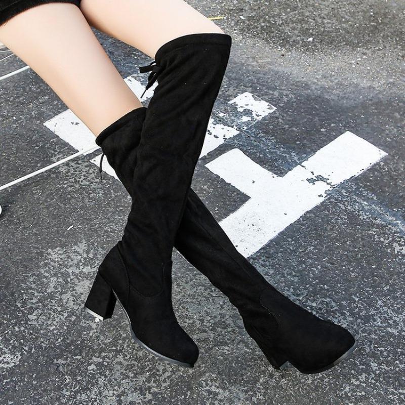 European and American Suede Long Tube Thick Heel Fashion Boots Women's Cross-border New High-heeled French Stacking Boots Over the Knee Boots